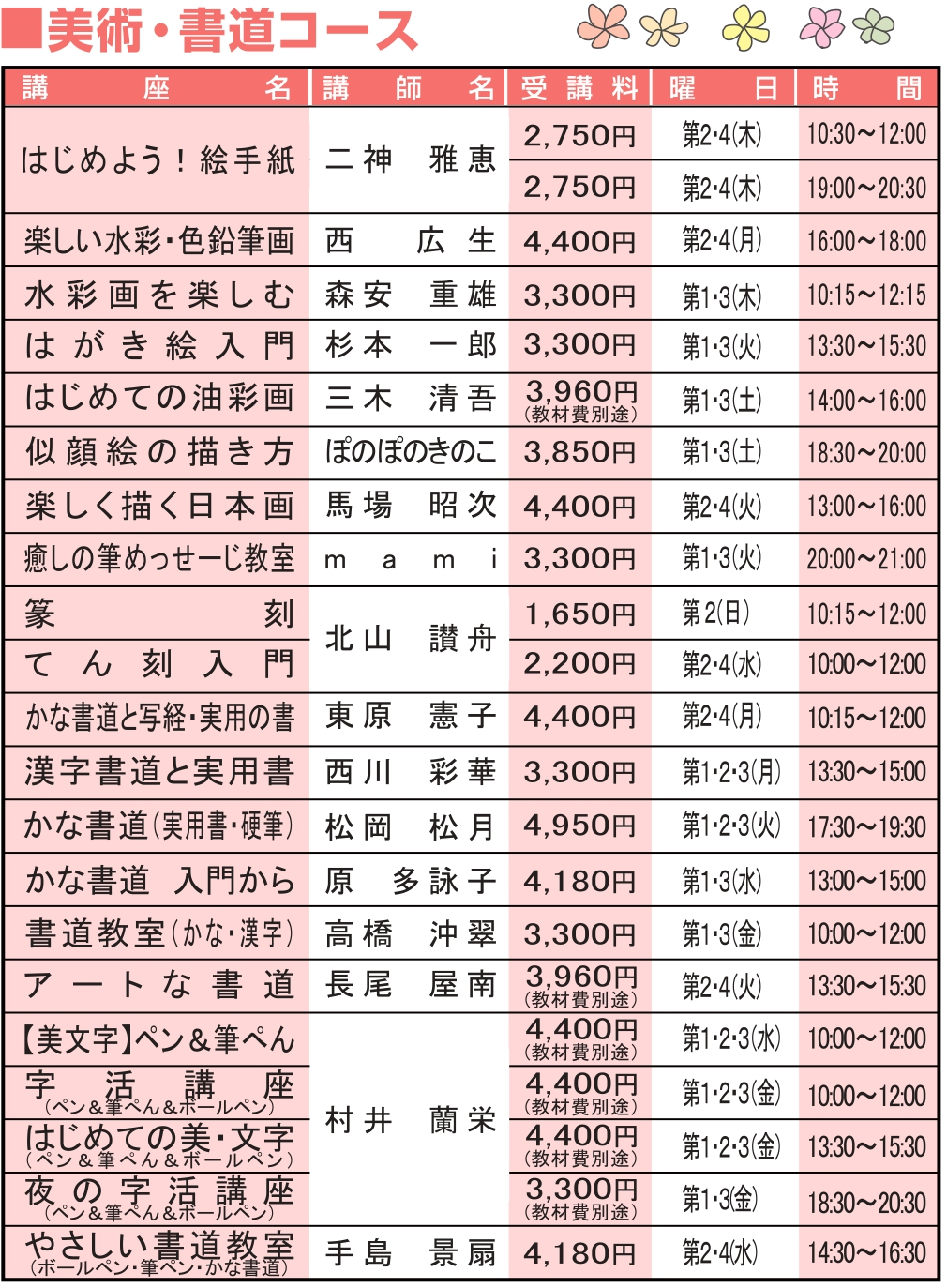 講座案内料金表02