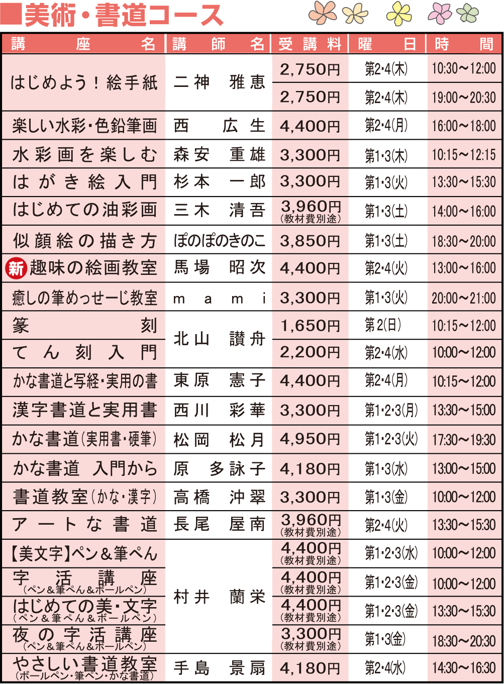 講座案内料金表02